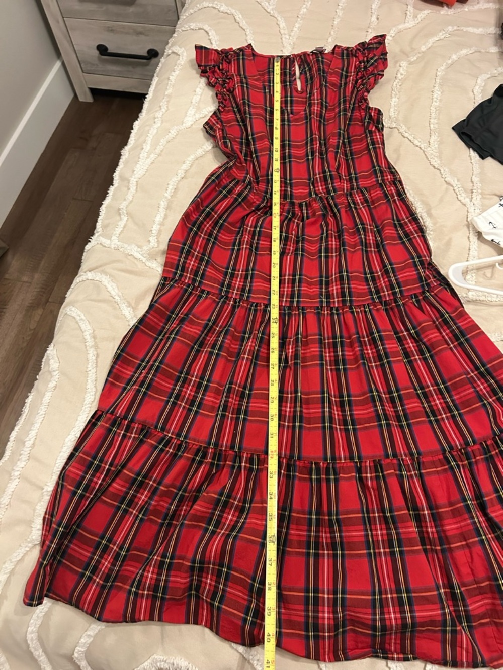 J. Crew Red Plaid Ruffle-Sleeve Tiered Midi Dress - Picture 8 of 11